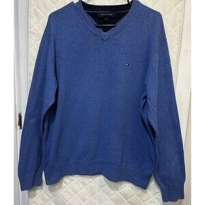 Tommy Hilfiger Sweater Mens Large Blue Long Sleeve V Neck Pullover Adult Casual